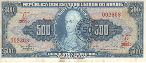 Brasil Billete De 50 Ctvs S/ 500 Crs Año 1967 - P 186 - Au