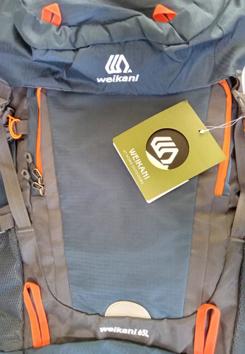 Mochila De Camping Weikani 65lt + Funda Para Lluvia Azul-naranja Liso (Usado)