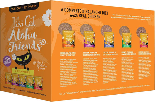 Tiki Cat Aloha Friends Paq Variado Pollo 12 Sobres De 2.5oz
