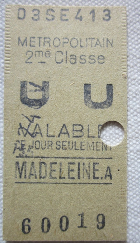 Antiguo Boleto De Metro De Paris Metropilitano 1954 Uu | Cuotas sin interés Antiguo Boleto De Metro De Paris Metropilitano 1954 Uu | Cuotas sin interés