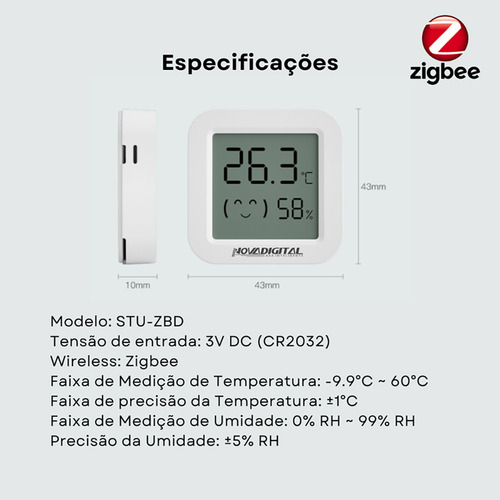 Sensor De Temperatura E Umidade Zigbee Com Display Novadigit