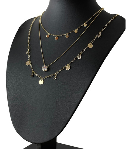 Gargantilha Choker Ouro Lindo Trio Zircônia Folheado Premium