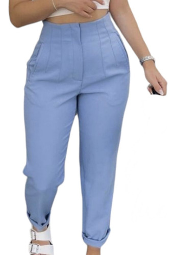 Pantalon De Vestir Mujer Celeste Para Dama Cintura Alta 