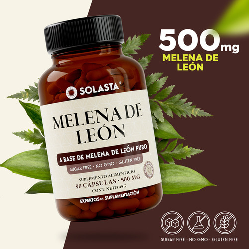 Melena De León De 90 Cápsulas | Solasta® Sabor Sin Sabor