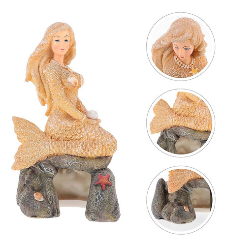 Nuabesty - Figura De Sirena Para Acuario Sentado En Roca Baj