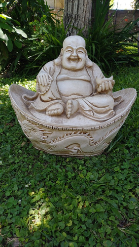 Buda Abundancia De 34 Cm Con Pedestal De Dragones Crema