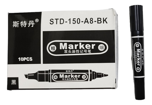 Caja 10 Marcadores Negros Doble Punta Marker