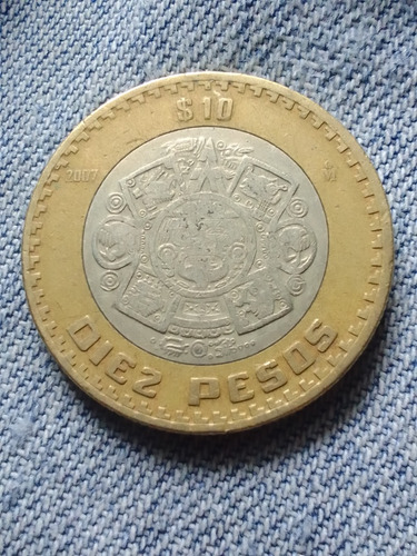 Moneda De Diez Pesos,grafila Invertida,año 2007.