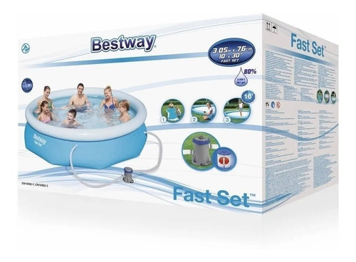 Pileta inflable redonda Bestway Fast Set 57270 de 305cm x 76cm 3638L azul