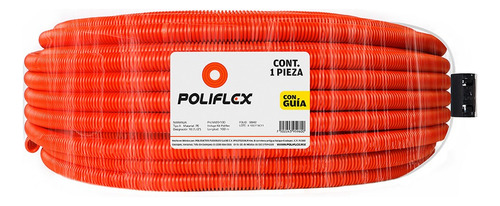 Rollo De Poliflex Naranja De 100 M, 1/2 Pulgada, Con Guía