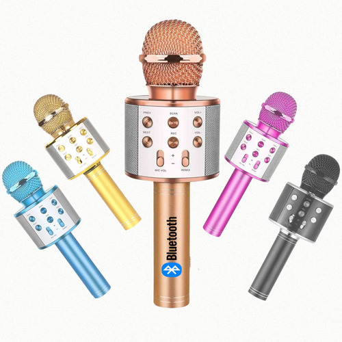 Microfone Karaoke Youtuber S/ Fio Bluetooth Com Caixa Som Cor Rose gold