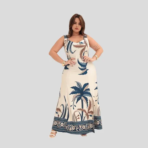 Vestido Longo Alca Plus Size Florido Estampado Soltinho