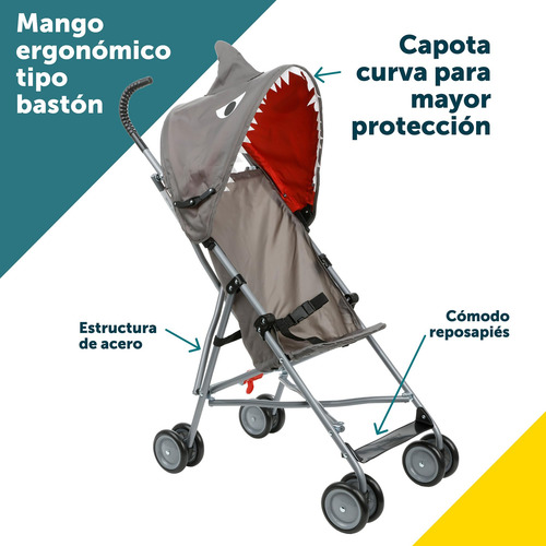 Carriola De Bastón Hasta 15kg Con Arnés Y Capota Gris
