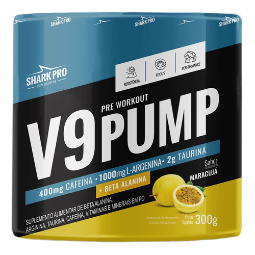 V9-pump Pre Workout - 300g Maracujá - Shark Pro