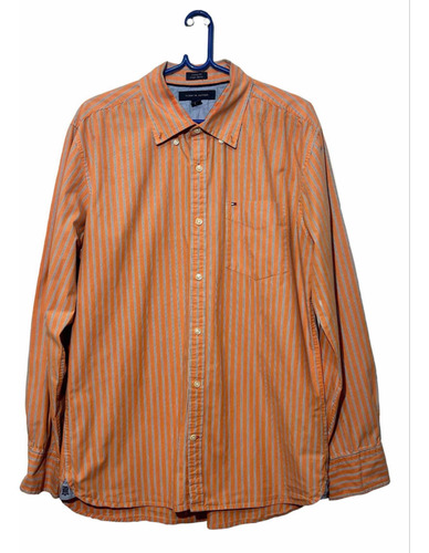 Camisa Naranja Con Rayas Blancas Hombre - Tommy Hilfiger L