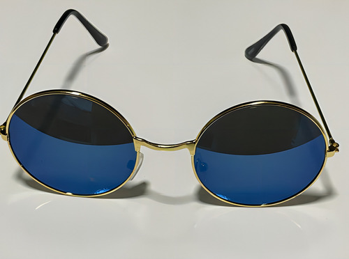 Gafas Woodstock Beats Jimmy Hendrix Rock Look con montura redonda, color varilla dorada, lente dorada, color azul espejo