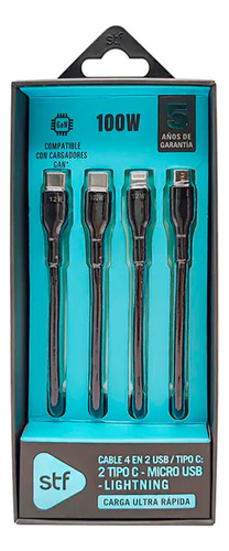 Cable Usb Stf 4 En 1 (micro, ,2 Tipo C, Para Lightning )