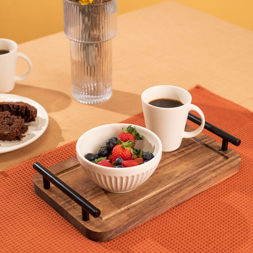 Bandeja De Madeira Acácia Com Alças Multiuso - Oikos Cor Marrom-escuro