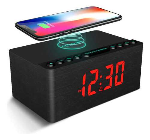 Anjank - Reloj Despertador Digital De Madera Con Radio Fm, E