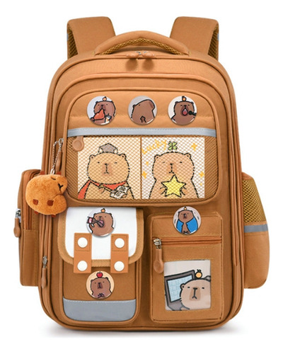 Artmu® Mochilas Escolares Capibara Para Niños Y Niñas De Carpincho Kawaii, Mochila De Gran Infantil Antides Lizante Material Resistente Capacidad,con Colgantetarjeta Insignia Tutor Funda Estuche Lápiz