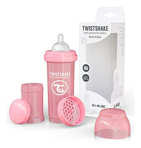 Twistshake Anticólico 260ml - 8oz Rosa En Colores Pastel.