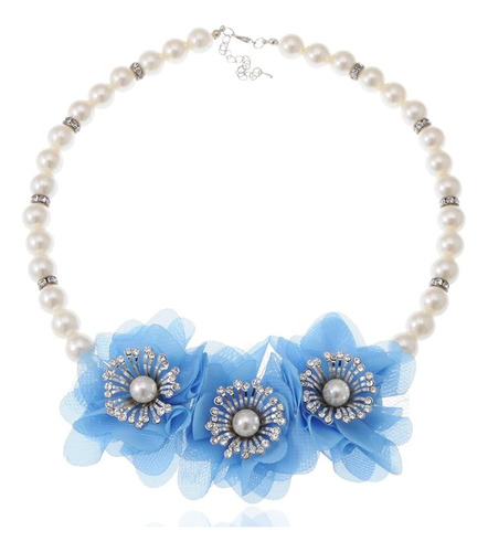 Collar Elegante Con Colgante De Tres Flores Azules Para Muj