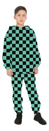 Conjunto Pants Y Sudadera Cuadros Ajedrez Verdes Y Negros