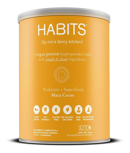 Habits Proteína Vegana Probioticos + Superfoods 488g Sabor Maca Cacao