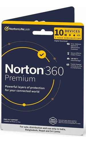Norton Antivirus 360 Prem:10 Usuario, 1 Key, 12 Meses