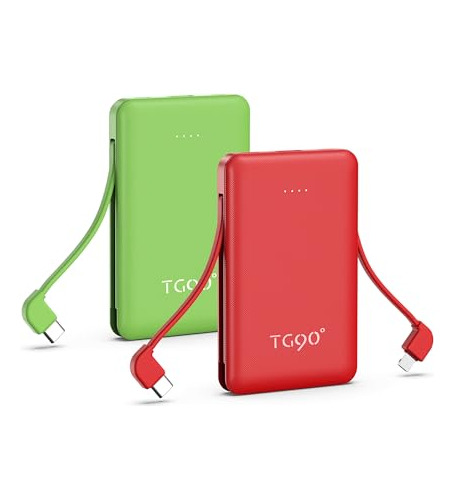 Tg90° 2 Pack Mini Power Bank Portable Charger With Built-in