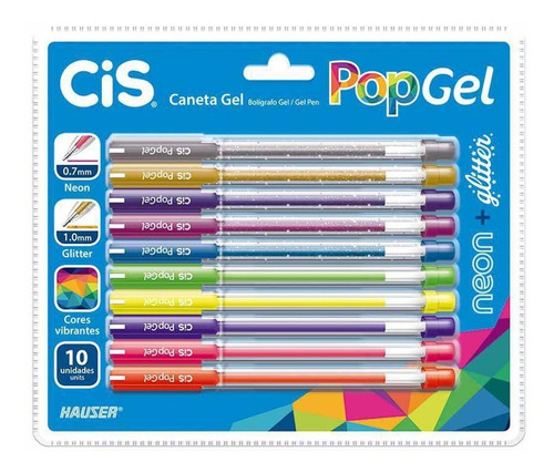 Caneta Esferográfica 10 Cores Popgel Cis