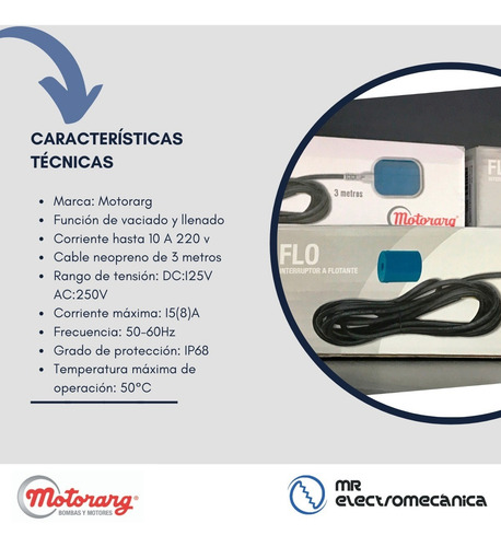 Imagen 6 de 10 de Flotante Motorarg Automático Tanque Cisterna 3 Mts Cable Flo
