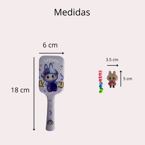 Kit Cepillo Labubu Con 2 Pasadores Y 4 Minipinzas Morado
