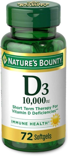 Nature's Bounty, Vitamina D3 10,000 Iu, 72 Softgels Sabor Sin Sabor