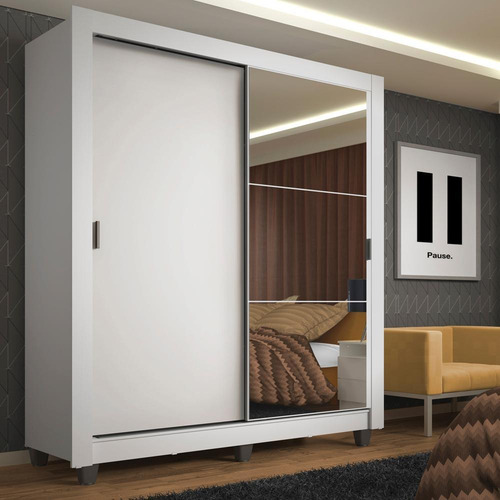 Guarda-roupa Madesa Denver 2 Portas Correr Espelho Com Pés Cor Branco