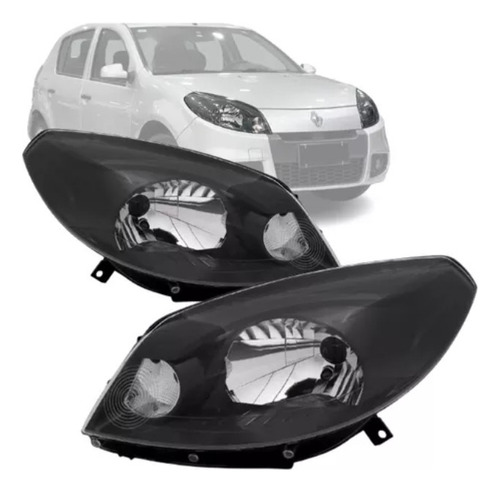 Farol Sandero 2012 A 2014 Foco Simples Mascara Negra