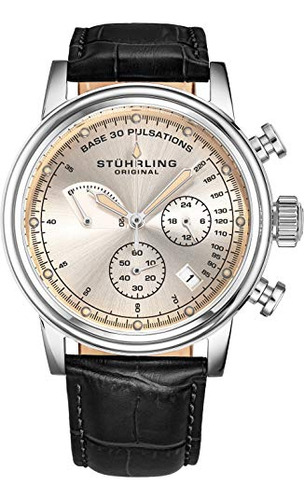 Stuhrling Para Hombre De Cuero Original Reloj Cronógrafo Pul