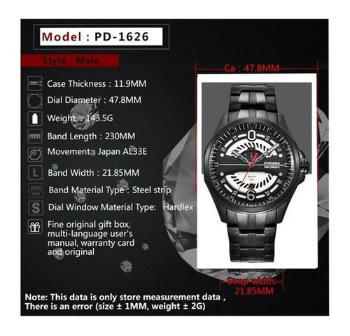 Relógio De Aço Sports Mov. Japan Al33e Pagani Design Pd-1626