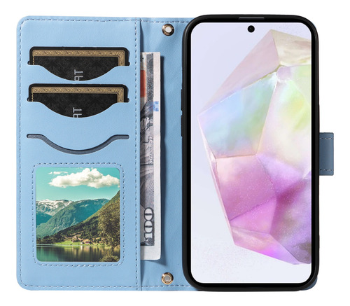 Funda Tipo Cartera De Piel Sintética Con Tapa Para Samsung Galaxy Serie S Con Pulsera, Correa Para El Hombro, Ranura Para Tarjetas, Soporte, Etc., Col
