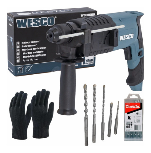 Martelete 620w Ws3160k Wesco + Kit Jogo Brocas 5 Pçs Makita