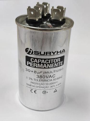 Capacitor Duplo 30+8uf 380v Em Alumínio Marca Suryha