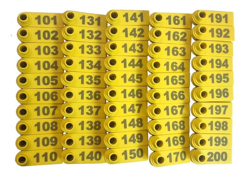 Kit 100 Brinco Bovino Para Gado Numerado 101 A 200 Amarelo