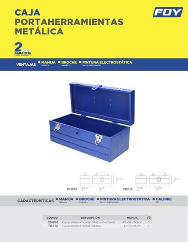 Imagen 3 de 3 de Caja Porta Herramientas Metálica Azul Reforzada Con Charola