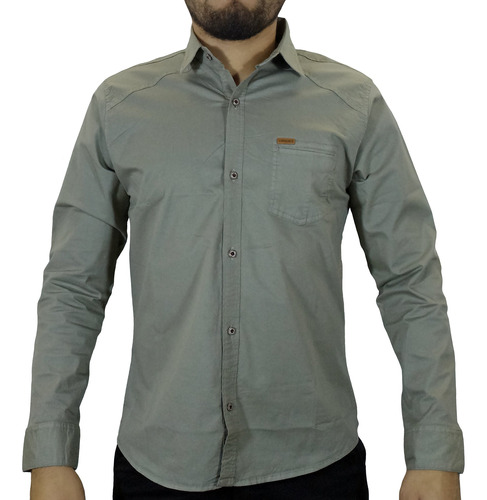 Camisa Drill Manga Larga Para Hombre - Verde Olivo