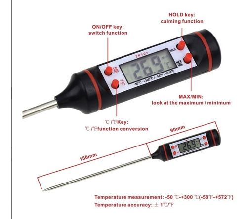 Imagen 3 de 4 de Termometro Medidor Temperatura Digital Pincha Carne -50 300°