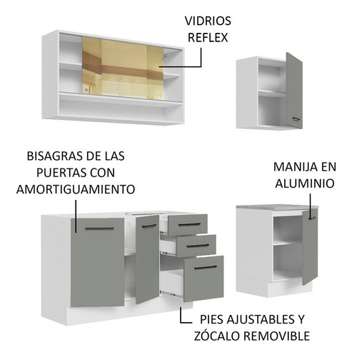 Madesa Agata Cocina Completa 180002 C Armá Balc S Color Blanco y Gris Bci Top
