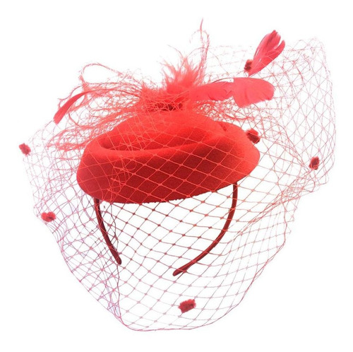 Sombrero De Mujer Fascinator Velo De Malla Plumas Diadema