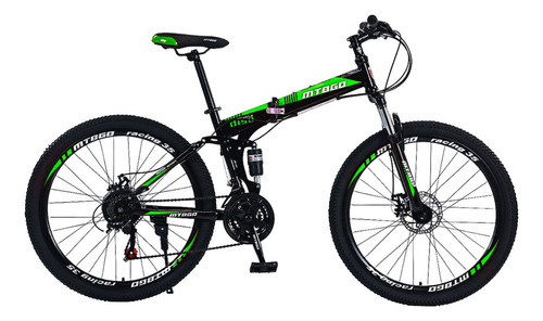 Mountain bike dobrável MTBGO DS-150G aro 26 19" 21v freios de disco mecânico cor verde/preto com descanso lateral