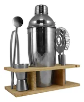 Comprar Kit De Coctelería Profesional Para Bar Slim Company 8 Piezas De Acero Inoxidable Incluye Soporte De Madera Para Bartender Y Barman Con Shaker Color Plateado