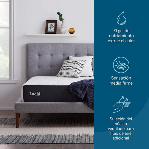 Colchon De Memory Foam Con Gel Individual 25 Cm Lucid Blanco